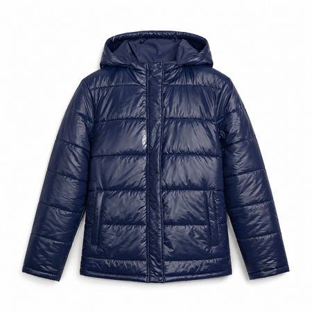 Short Hooded Puffer Jacket for Women with Glossy Finish