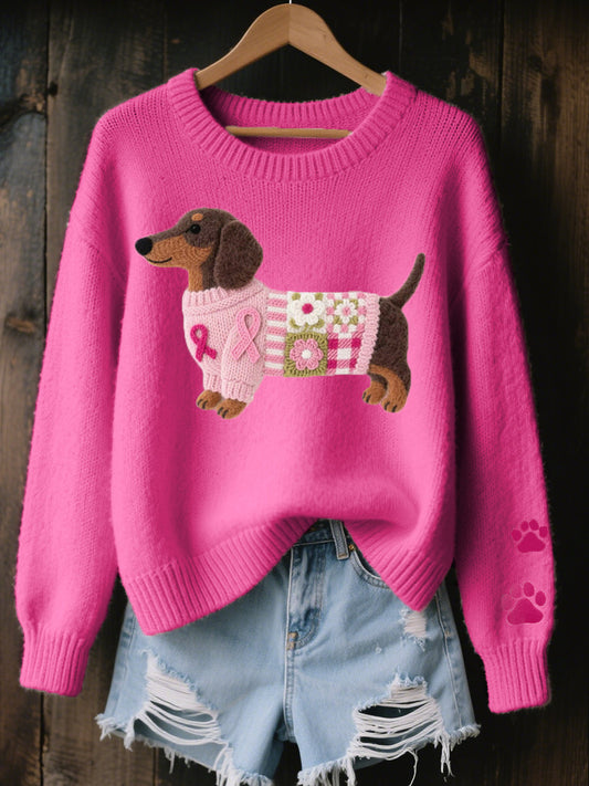 Cosy Knitted Jumper with Felt Dachshund Patchwork Design