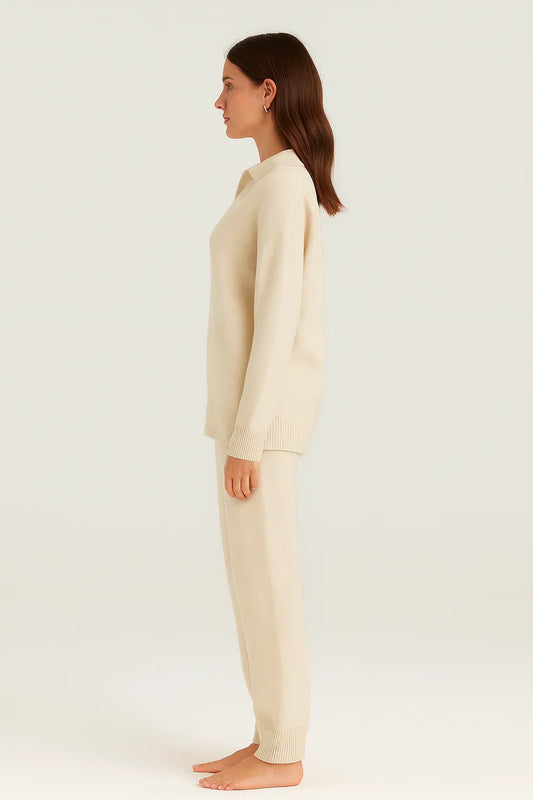 Relaxed Fit Cashmere Two-Piece Set with Collar