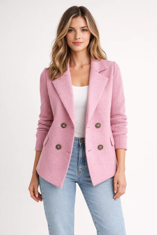 Elegant Double-Breasted Knit Sleeve Blazer - Clara