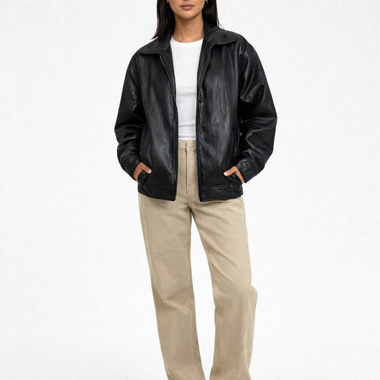 Women's Oversized Faux Leather Bomber Jacket