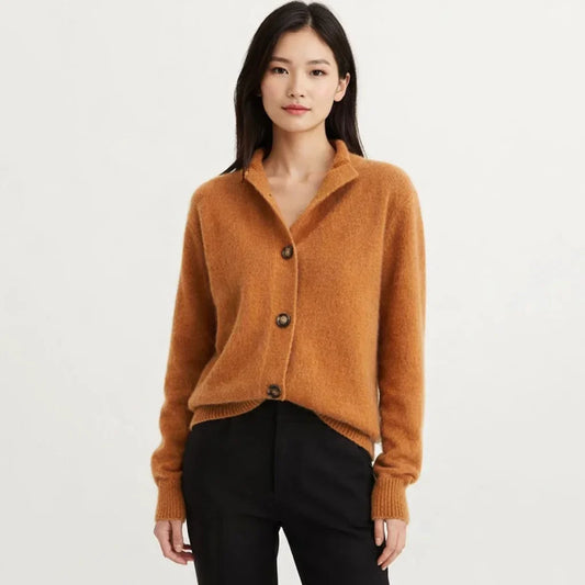 Asymmetrical Button Placket Knitted Cardigan - Women