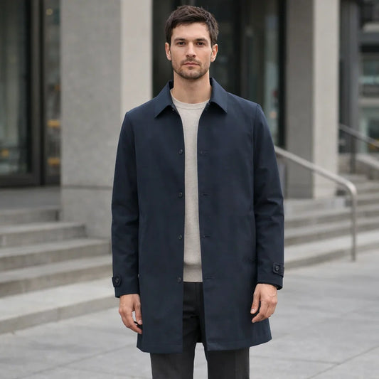 Water-Repellent Men's Trench Coat with Lining