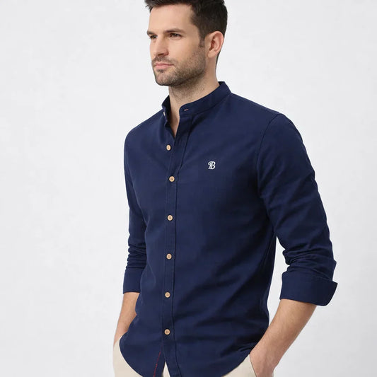 Men's Stand-Up Collar Long Sleeve Shirt