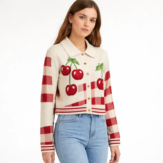 Cherry Blossom Pattern Cropped Cardigan