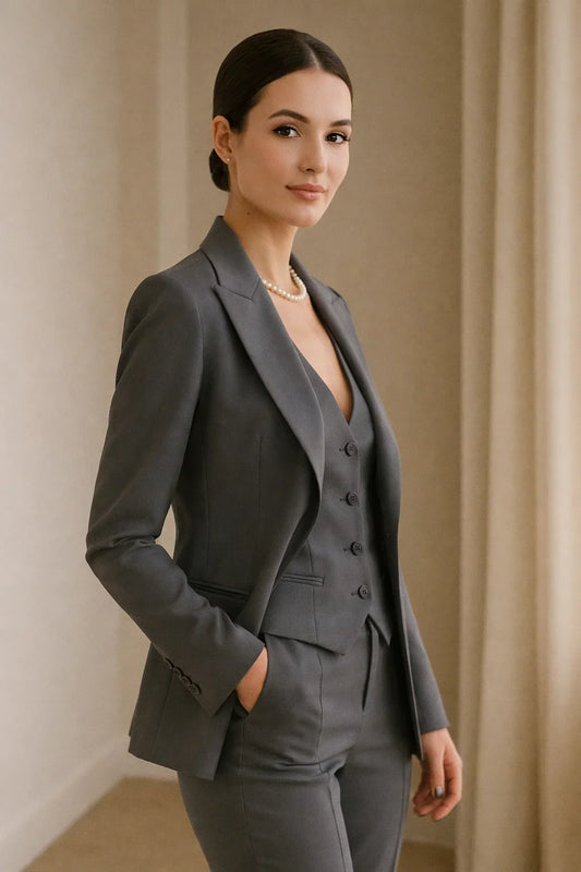 Elegant Women's 3-Piece Suit - Blazer, Vest, Trousers