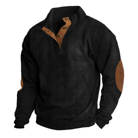 Men's Ribbed Knit Pullover with Elbow Patches