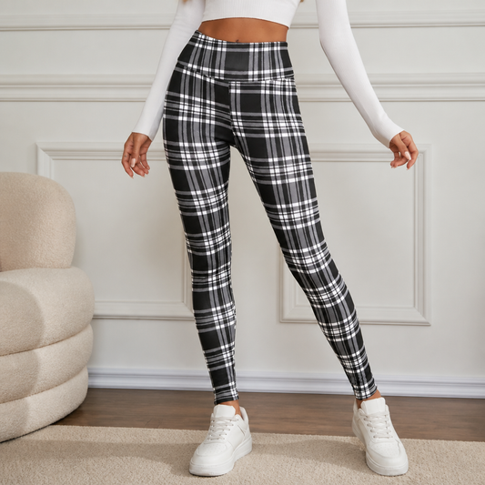 Women's Plaid Brushed Thermal High Waist Leggings