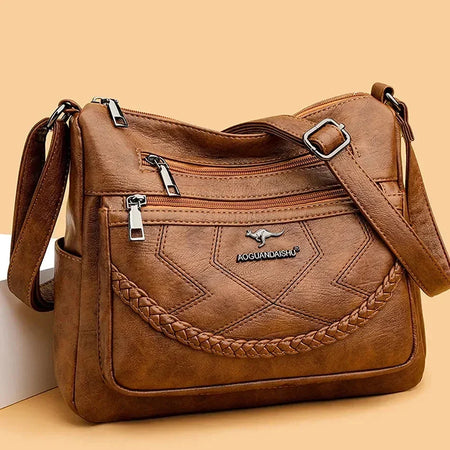 Soft Faux Leather Zip Shoulder Bag