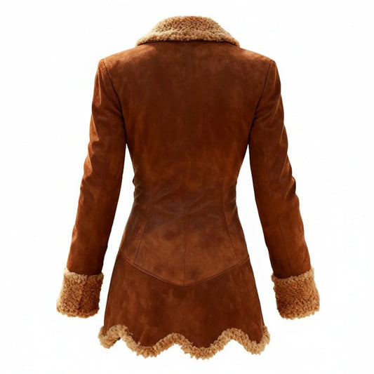 Fitted Asymmetric Hem Coat with Plush Collar