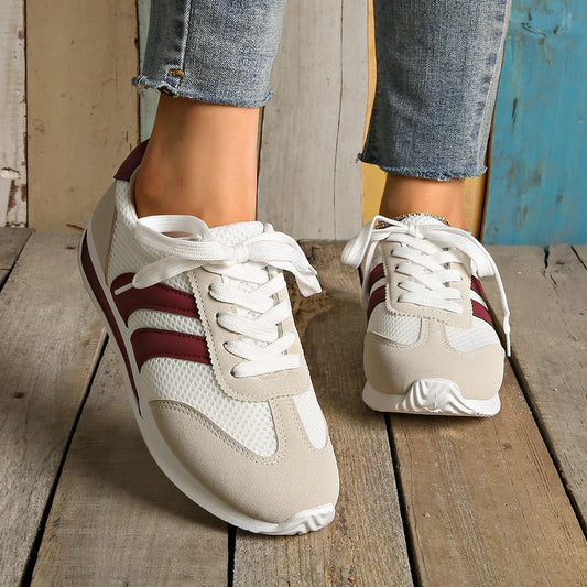 Women's Mesh Overlay Lace Up Low Top Sneakers