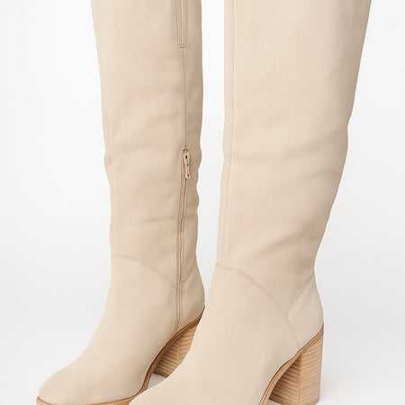 Women's Faux Suede Stacked Heel Knee High Boots